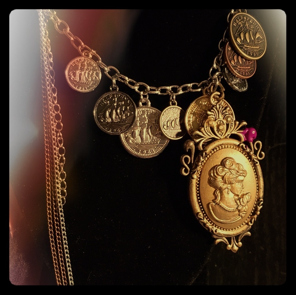 Victorian style coin charm necklace